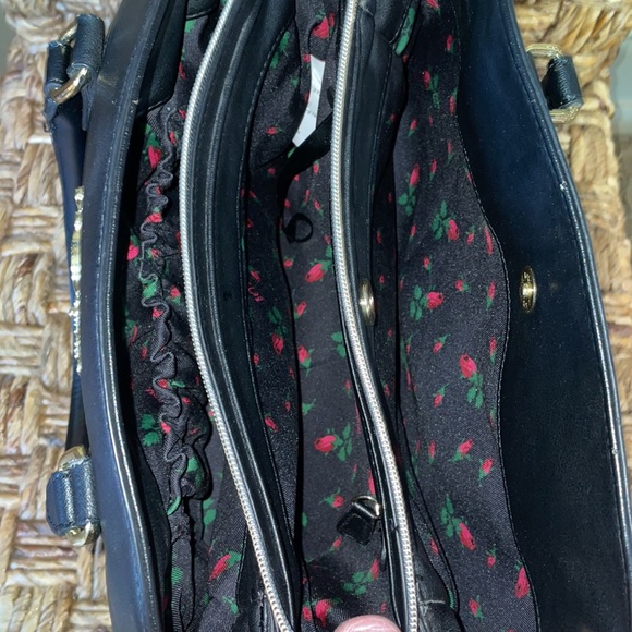 Betsey Johnson Faux Leather Black Handbag/Purse Quilted Botton Edge - Picture 4 of 14